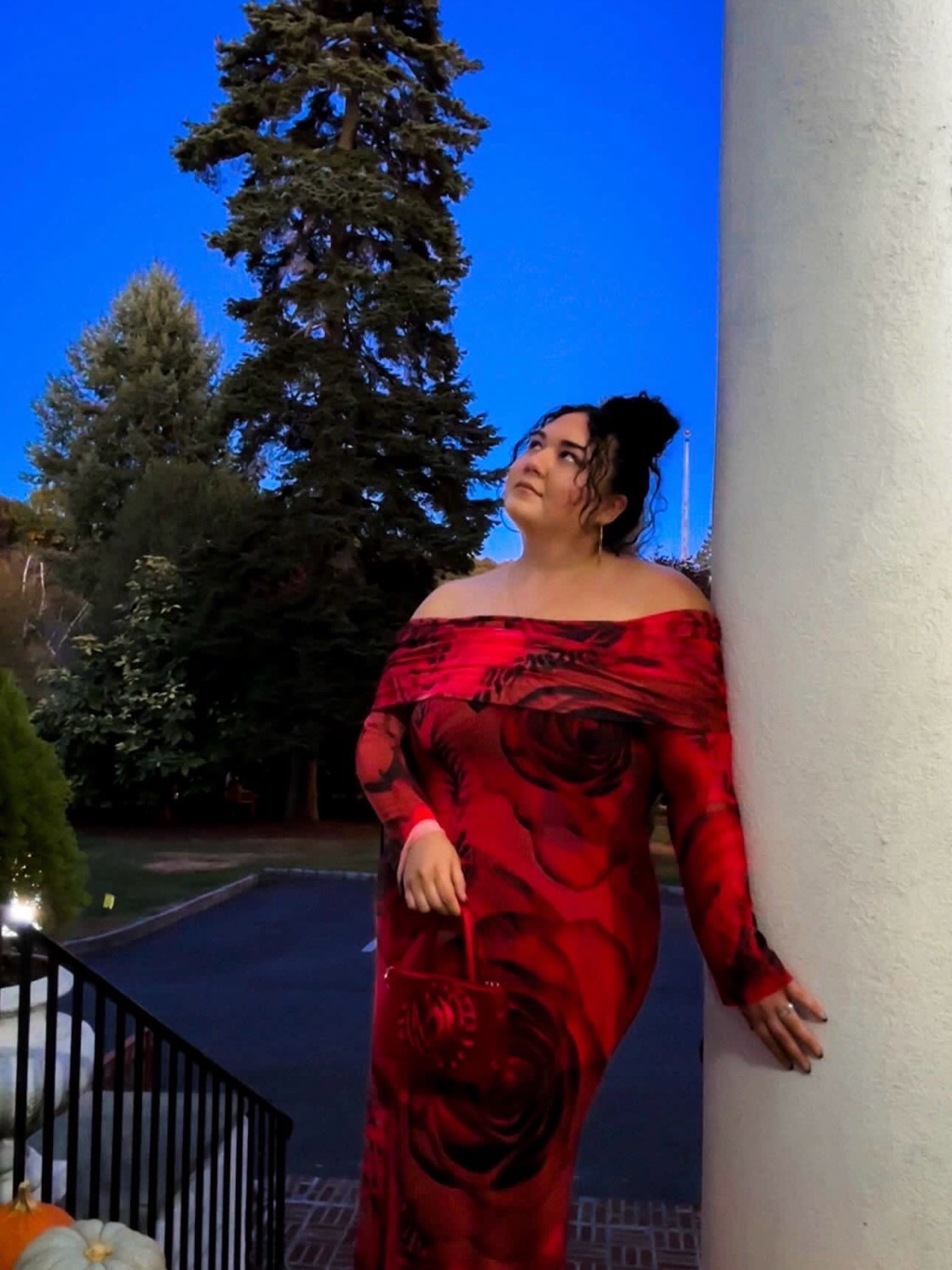 Red Rose Print Draped Maxi Dress